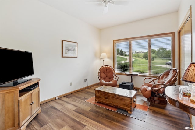 23835 284th Ave, Le Claire, IA 52748 - living area with light wood finished floors, ceiling fan, and baseboards