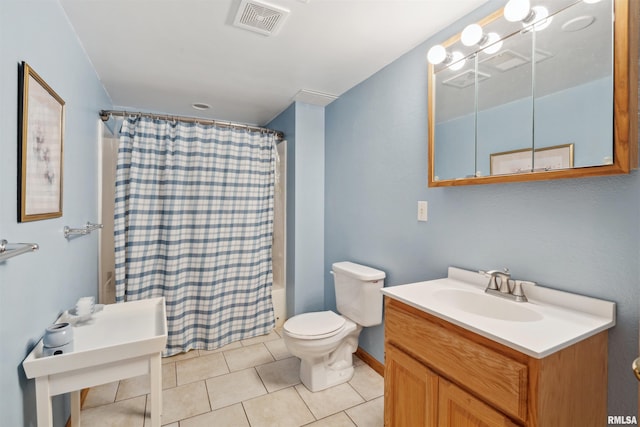 23835 284th Ave, Le Claire, IA 52748 - full bathroom featuring toilet, shower / tub combo, tile patterned floors, and vanity