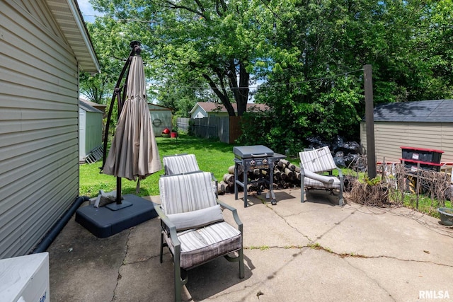 324 N Broadway, Goreville, IL 62939 - view of patio with a storage shed and an outbuilding