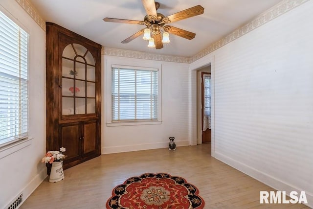 1513 41st St, Rock Island, IL 61201 - spare room with baseboards, a ceiling fan, and light wood-style flooring