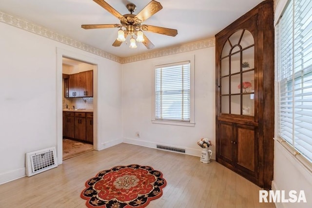 1513 41st St, Rock Island, IL 61201 - unfurnished dining area with healthy amount of natural light, light wood finished floors, and ceiling fan