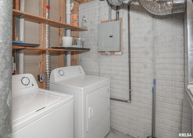2112 35th St Unit 3, Rock Island, IL 61201 - washroom featuring electric panel, washing machine and dryer, and concrete block wall