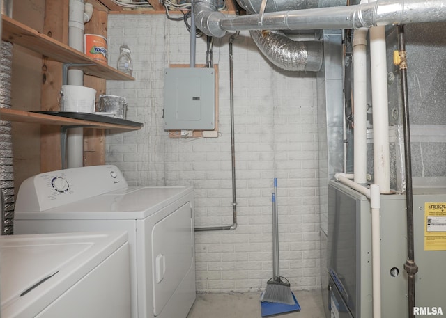 2112 35th St Unit 3, Rock Island, IL 61201 - laundry room featuring electric panel, independent washer and dryer, and concrete block wall