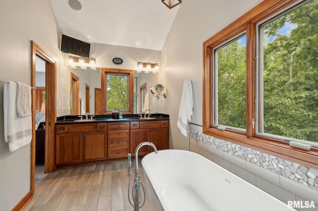 27998 229th St, Le Claire, IA 52753 - full bathroom with a soaking tub and double vanity