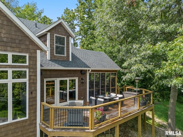 27998 229th St, Le Claire, IA 52753 - wooden deck with an outdoor hangout area