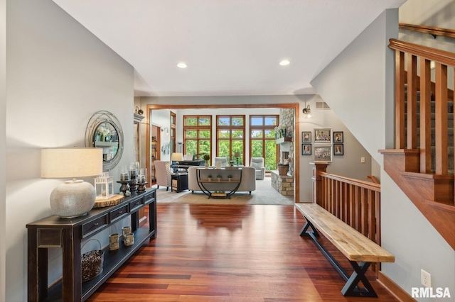 27998 229th St, Le Claire, IA 52753 - hallway featuring wood finished floors and recessed lighting