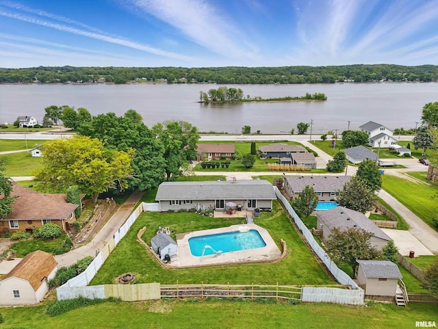 21704 283rd Ave, Le Claire, IA 52753 - drone / aerial view of a pool and a nearby body of water