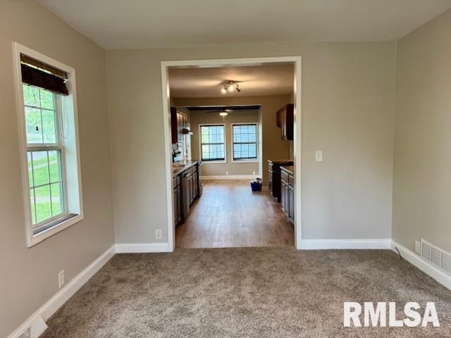 1203 13th Ave S, Clinton, IA 52732 - kitchen with carpet and baseboards