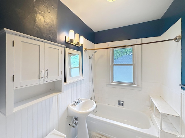 308 E Central Park Ave, Davenport, IA 52803 - full bathroom featuring shower / washtub combination and wainscoting