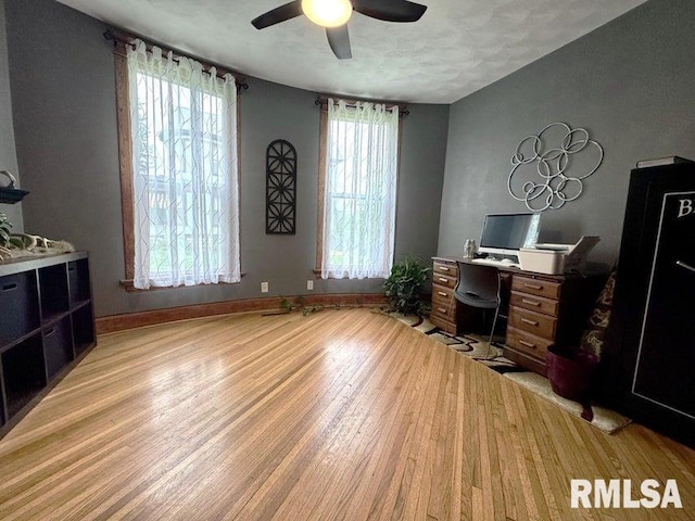 109 W 6th St, Wilton, IA 52778 - office space with ceiling fan, light wood-type flooring, and baseboards
