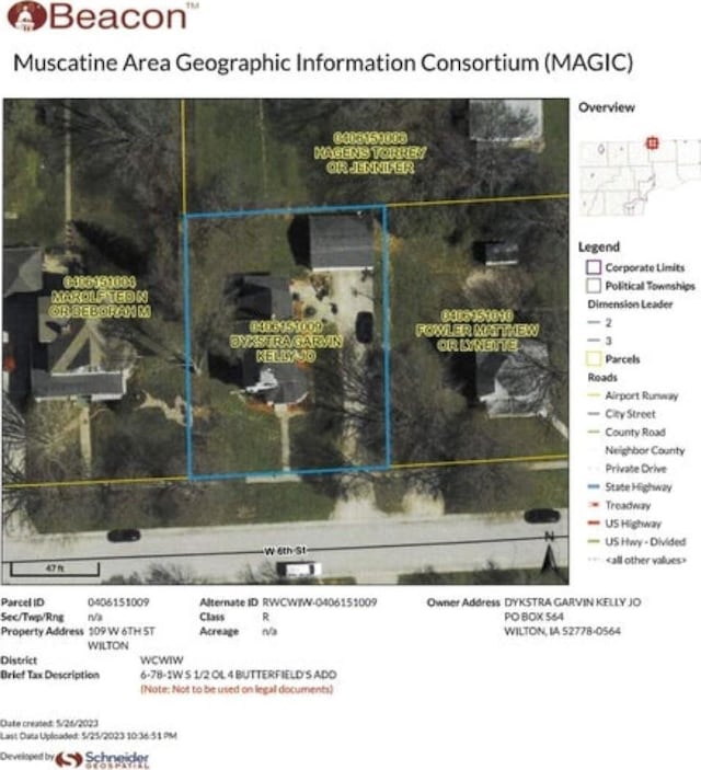 109 W 6th St, Wilton, IA 52778 - aerial map of property and surrounding area