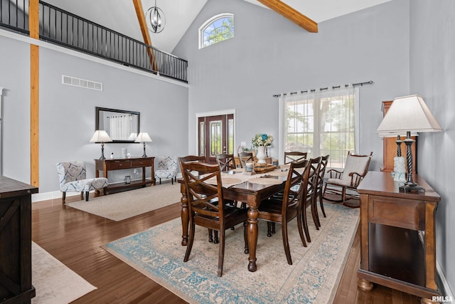 1335 N Utah Ave, Davenport, IA 52804 - dining area featuring high vaulted ceiling, wood finished floors, and baseboards