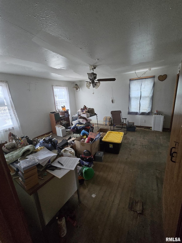 200 Muscatine St, Dixon, IA 52745 - misc room featuring a textured ceiling, wood-type flooring, and a ceiling fan
