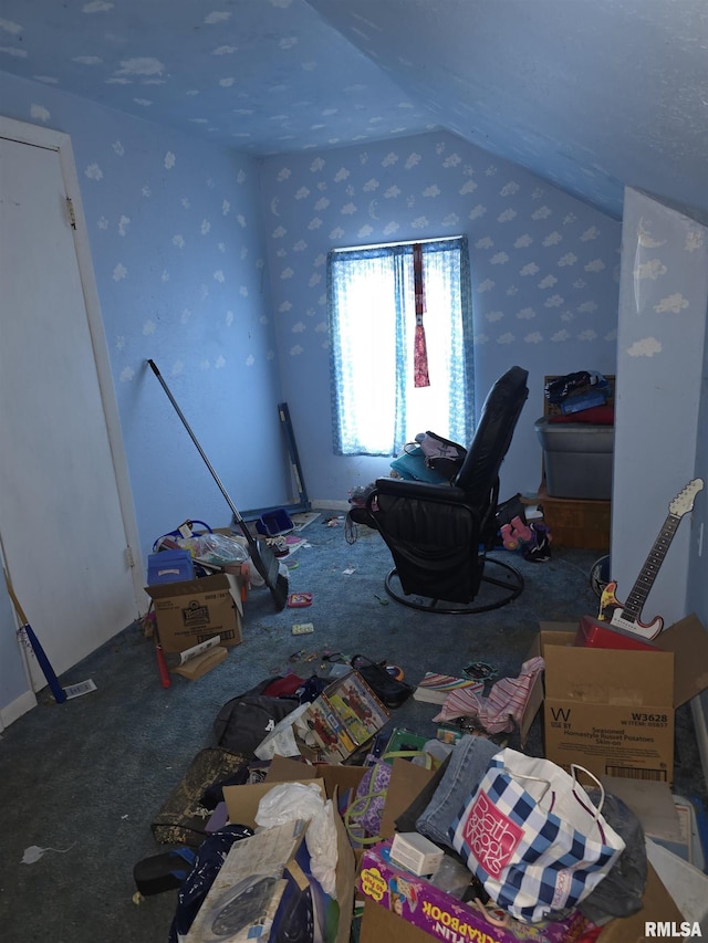 200 Muscatine St, Dixon, IA 52745 - bedroom featuring wallpapered walls and lofted ceiling