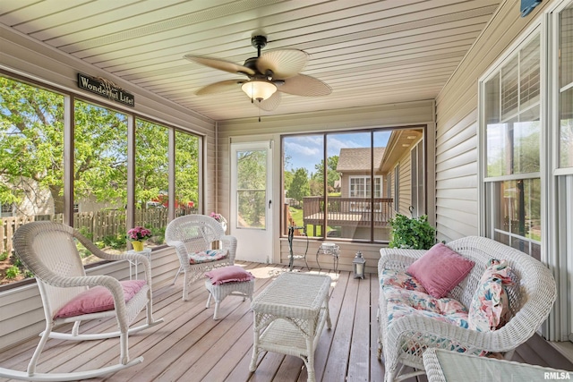 1361 Pinnacle Pines Ct, Bettendorf, IA 52722 - sunroom with a ceiling fan