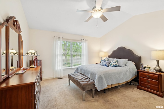 1361 Pinnacle Pines Ct, Bettendorf, IA 52722 - bedroom featuring lofted ceiling, light colored carpet, ceiling fan, and baseboards