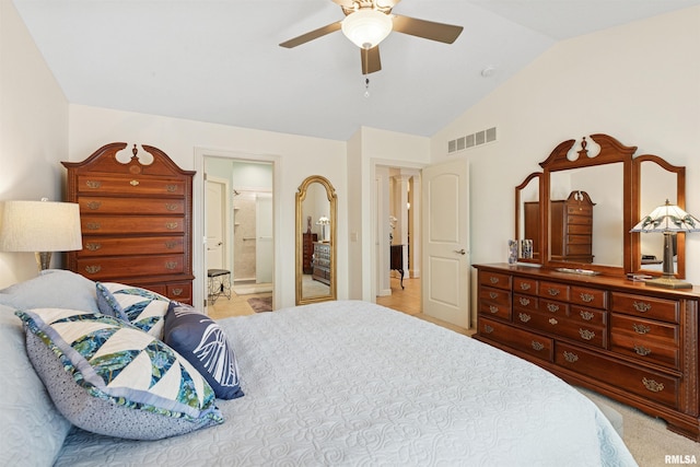 1361 Pinnacle Pines Ct, Bettendorf, IA 52722 - bedroom with lofted ceiling, ceiling fan, and connected bathroom