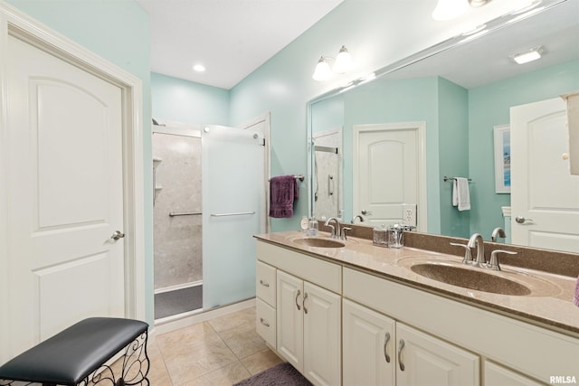 1361 Pinnacle Pines Ct, Bettendorf, IA 52722 - bathroom featuring a shower stall and double vanity