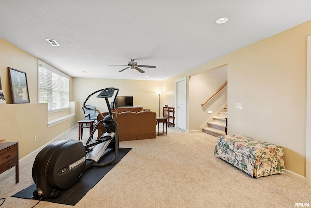 1361 Pinnacle Pines Ct, Bettendorf, IA 52722 - exercise area featuring carpet flooring, a ceiling fan, baseboards, and recessed lighting