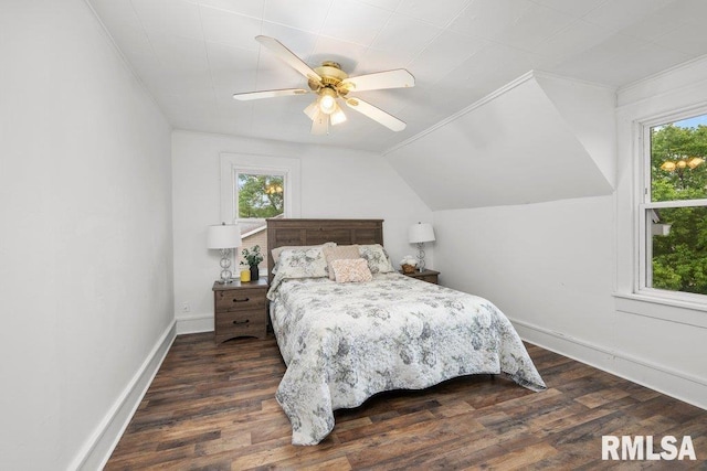 1603 Judson St, Davenport, IA 52803 - bedroom featuring wood finished floors, a ceiling fan, baseboards, and vaulted ceiling