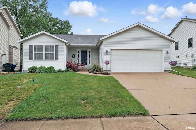 6732 Brookview Ln, Davenport, IA 52806 - ranch-style house featuring an attached garage, a front yard, concrete driveway, and roof with shingles