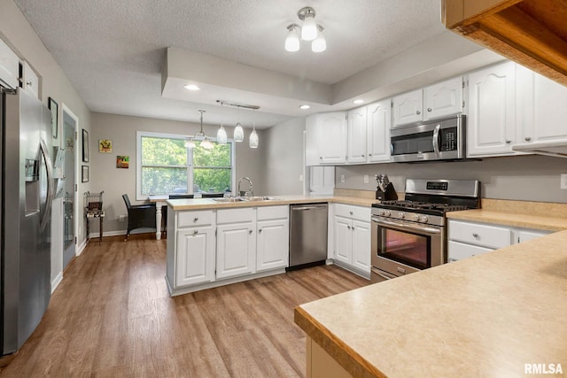 1816 Calico Rd, Marion, IL 62959 - kitchen featuring stainless steel appliances, a peninsula, light wood-style flooring, recessed lighting, and white cabinetry