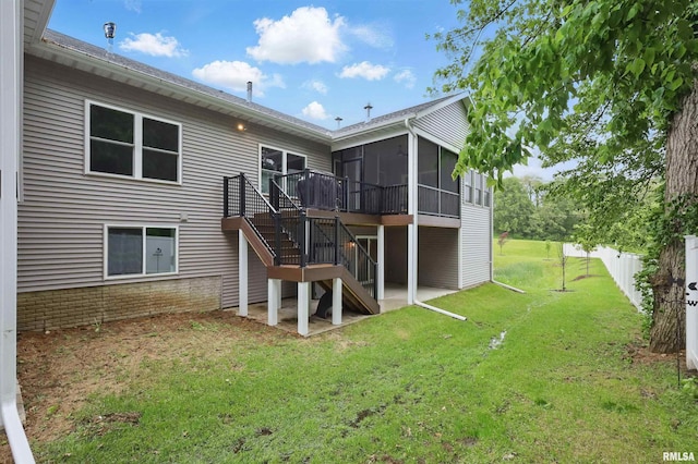 1327 Heights Ct, Bettendorf, IA 52803 - back of house with a sunroom, stairs, and a deck