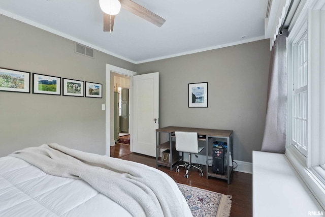 923 22nd St, Moline, IL 61265 - bedroom featuring wood finished floors, crown molding, baseboards, and a ceiling fan