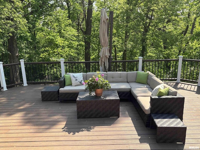 923 22nd St, Moline, IL 61265 - wooden terrace with outdoor lounge area and a forest view