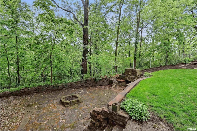 923 22nd St, Moline, IL 61265 - view of grassy yard with a fire pit and a patio