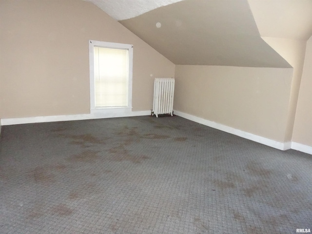 1916 E 13th St, Davenport, IA 52803 - additional living space featuring radiator, lofted ceiling, carpet floors, and baseboards