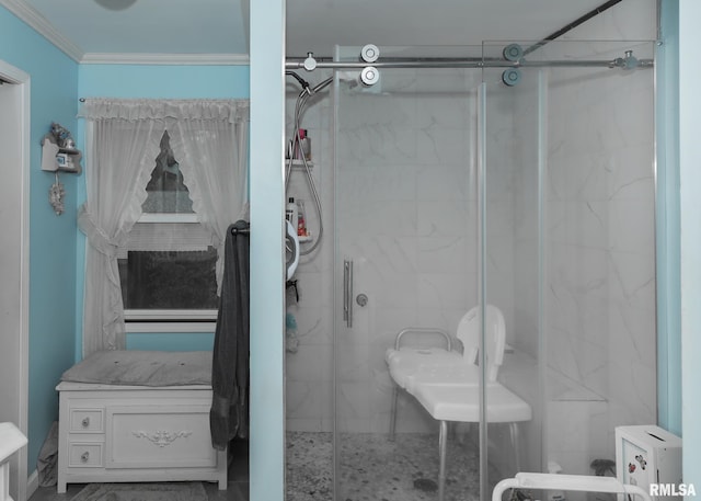 2015 N Zenith Ave, Davenport, IA 52804 - bathroom with a shower stall and crown molding
