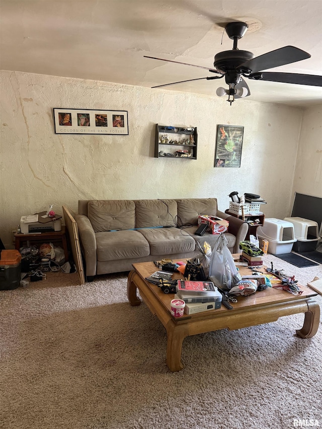 105-109 NE 5th Ave, Aledo, IL 61231 - carpeted living room with ceiling fan and a textured wall