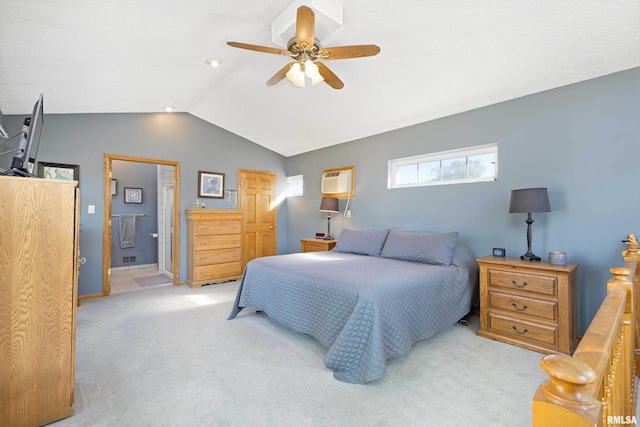 22867 Great River Rd, Le Claire, IA 52753 - bedroom with carpet flooring, vaulted ceiling, ensuite bathroom, and ceiling fan