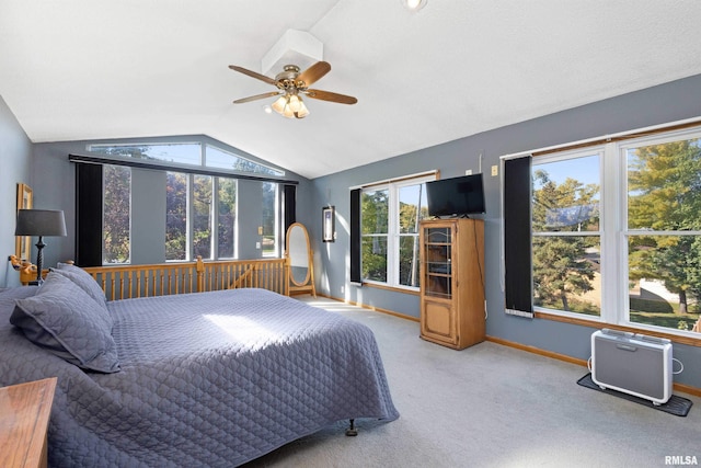 22867 Great River Rd, Le Claire, IA 52753 - bedroom featuring lofted ceiling, baseboards, carpet flooring, and ceiling fan