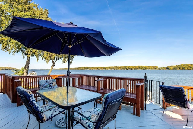 22867 Great River Rd, Le Claire, IA 52753 - deck featuring outdoor dining space and a water view