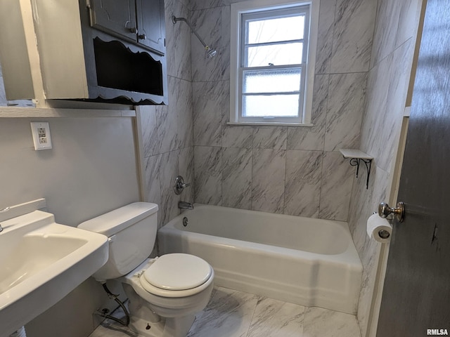 1012 Bridge Ave, Davenport, IA 52803 - full bathroom with toilet,  shower combination, a sink, and marble finish floors