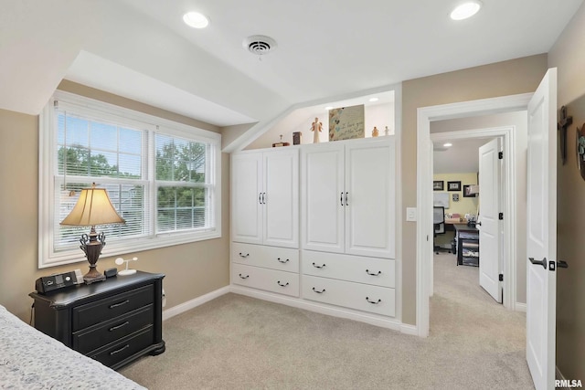 2312 Windsor Dr, Davenport, IA 52807 - bedroom featuring light colored carpet, baseboards, recessed lighting, and vaulted ceiling