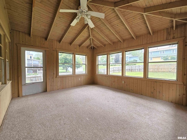 4325 N Lincoln Ave, Davenport, IA 52806 - unfurnished sunroom featuring carpet flooring, wood walls, and wood ceiling