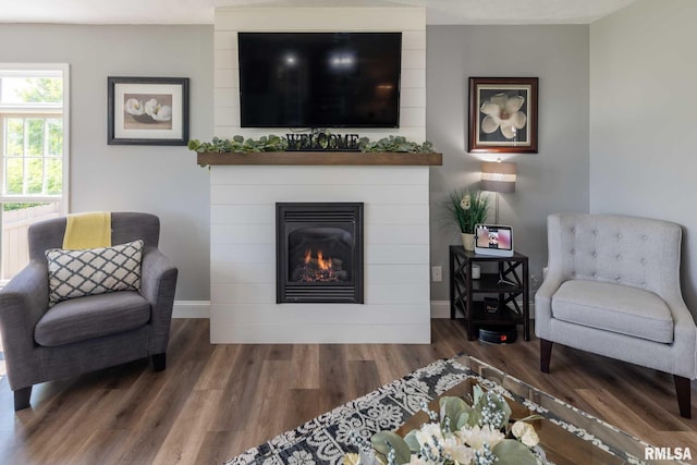 3160 Sycamore Rd, Carterville, IL 62918 - living area featuring wood finished floors, baseboards, and a glass covered fireplace