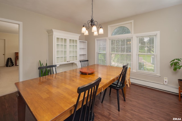 807 Spalding Blvd, Davenport, IA 52804 - dining area with baseboard heating, a chandelier, plenty of natural light, and dark wood-type flooring