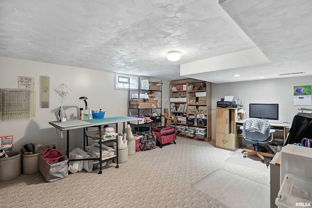 924 Brown St, Bettendorf, IA 52722 - home office with carpet flooring and a textured ceiling