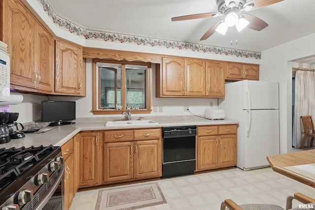 1119 14th St, Bettendorf, IA 52722 - kitchen featuring black dishwasher, freestanding refrigerator, a sink, and light countertops