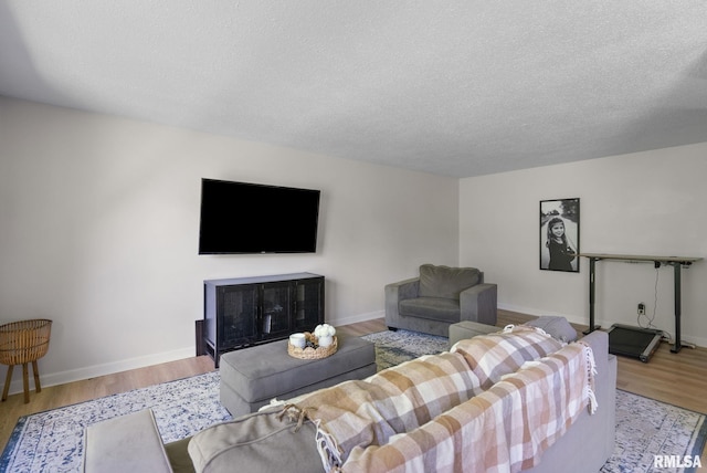 28013 230th St, Le Claire, IA 52753 - living room with wood finished floors, a textured ceiling, and baseboards