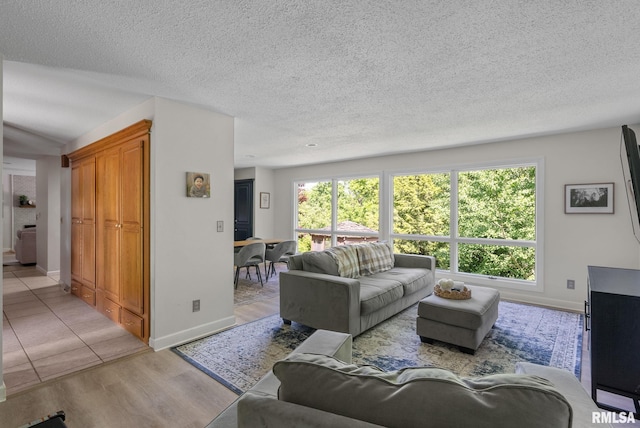 28013 230th St, Le Claire, IA 52753 - living area featuring light wood-type flooring, baseboards, and a textured ceiling