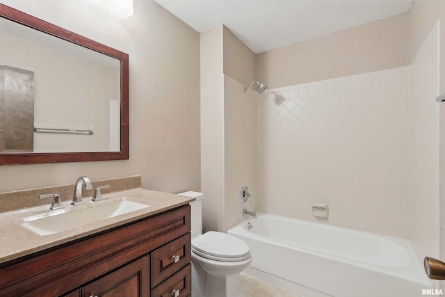 3845 Norwich Ct, Bettendorf, IA 52722 - bathroom featuring toilet, vanity, washtub / shower combination, and a textured ceiling