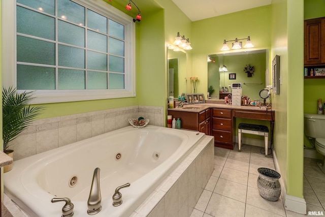 1404 Belle Terre Ct, Herrin, IL 62948 - full bath with tile patterned flooring, toilet, vanity, and a whirlpool tub