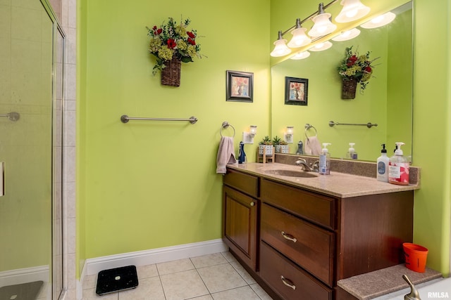 1404 Belle Terre Ct, Herrin, IL 62948 - full bath featuring vanity, tile patterned flooring, a stall shower, and baseboards
