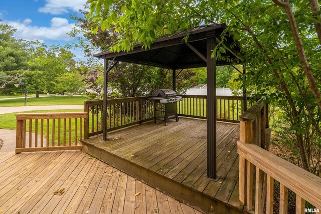 1404 Belle Terre Ct, Herrin, IL 62948 - deck featuring a gazebo, a grill, and a lawn