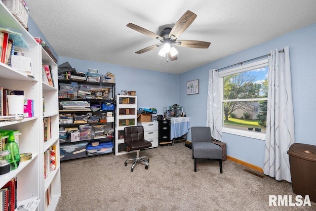 911 Cardinal Dr, Maquoketa, IA 52060 - carpeted office featuring ceiling fan and a textured ceiling